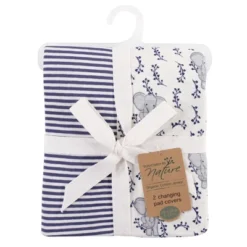 Touched By Nature Baby Organic Cotton Changing Pad Cover, Blue Elephant, One Size
