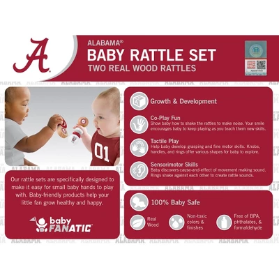 Baby Fanatic Wood Rattle 2 Pack - NCAA Alabama Crimson Tide Baby Toy Set 4 Baby Fanatic Wood Rattle 2 Pack - NCAA Alabama Crimson Tide Baby Toy Set - Image 2