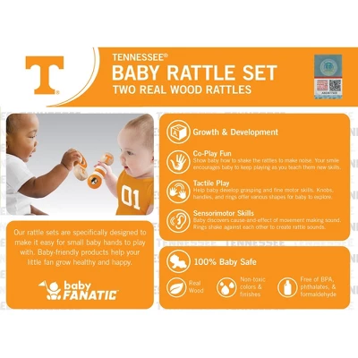 Baby Fanatic Wood Rattle 2 Pack - NCAA Tennessee Volunteers Baby Toy Set 4 Baby Fanatic Wood Rattle 2 Pack - NCAA Tennessee Volunteers Baby Toy Set - Image 2