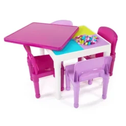 5pc 2 In 1 Square Plastic Activity Table And Chair Set Pink/Purple - Humble Crew