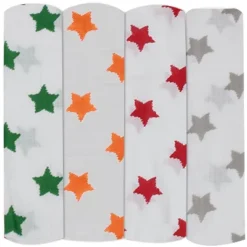 Bacati - Stars Neutral Swaddling Muslin Blankets Of 4 (Green,Orange,Red,Gray) -Baby Trend Store GUEST 3e47f474 5cd4 4421 a9b8 e4ec18b6e7a6