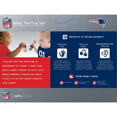 Baby Fanatic Wood Rattle 2 Pack - NFL New England Patriots Baby Toy Set 4 Baby Fanatic Wood Rattle 2 Pack - NFL New England Patriots Baby Toy Set - Image 2
