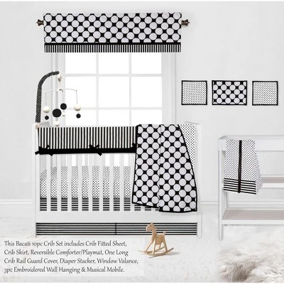 Bacati - Dots Stripes Black/White 10 Pc Crib Bedding Set With Long Rail Guard Cover 6 Bacati - Dots Stripes Black/White 10 Pc Crib Bedding Set With Long Rail Guard Cover - Image 4