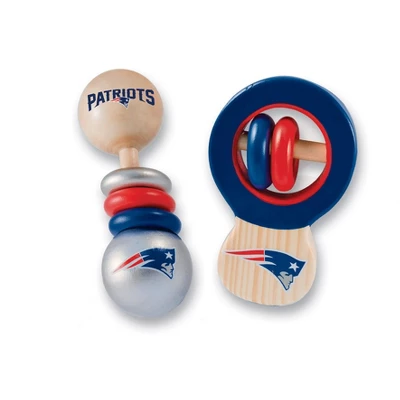 Baby Fanatic Wood Rattle 2 Pack - NFL New England Patriots Baby Toy Set 3 Baby Fanatic Wood Rattle 2 Pack - NFL New England Patriots Baby Toy Set