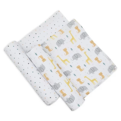 Living Textiles|2pk Muslin Swaddle Blankets - Animal Parade 3 Living Textiles|2pk Muslin Swaddle Blankets - Animal Parade
