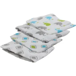 Bacati - Elephants Aqua/Lime/Gray Muslin Swaddling Blankets Set Of 4 -Baby Trend Store GUEST 6757f356 8969 484a ba32 9540b0c2b777