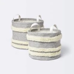 Tufted Canvas Round Storage Bin - Cloud Island™ Gray/Cream Large -Baby Trend Store GUEST 6bb0a0da bf18 4dec a74c d59c38b9329c