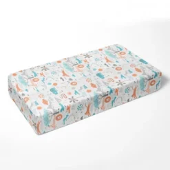 Bacati - Jungle Safari Boys Aqua/Orange 100 Percent Cotton Muslin Universal Baby US Standard Crib Or Toddler Bed Fitted Sheet