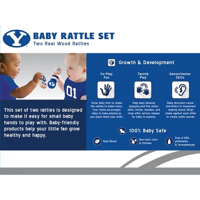 Baby Fanatic Wood Rattle 2 Pack - NCAA BYU Cougars Baby Toy Set 4 Baby Fanatic Wood Rattle 2 Pack - NCAA BYU Cougars Baby Toy Set - Image 2