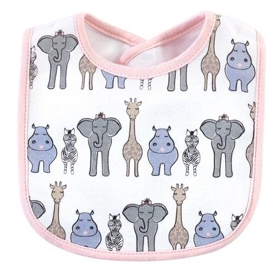 Hudson Baby Infant Girl Cotton Bibs 5pk, Pink Safari, One Size 3 Hudson Baby Infant Girl Cotton Bibs 5pk, Pink Safari, One Size