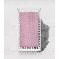 Bacati - Pink Quatrofoile Printed 100 Percent Cotton Universal Baby US Standard Crib Or Toddler Bed Fitted Sheet -Baby Trend Store GUEST c57b4b52 5872 4bdb a5b9 dd74d4b55964