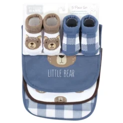 Hudson Baby Infant Boy Cotton Bib And Sock Set, Little Bear, One Size
