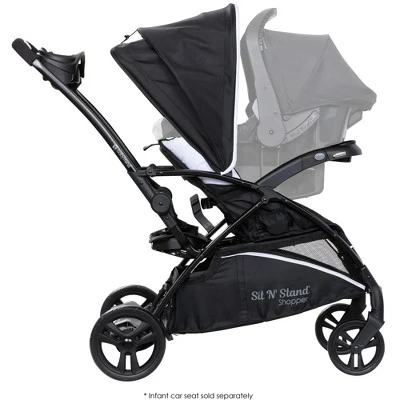 Baby Trend Sit N' Stand 5-in-1 Collapsible Shopper Stroller With Canopy, Visor, Extendable Storage Basket, Phone Tray, And 2 Cup Holders, Modern Khaki 4 Baby Trend Sit N' Stand 5-in-1 Collapsible Shopper Stroller With Canopy, Visor, Extendable Storage Basket, Phone Tray, And 2 Cup Holders, Modern Khaki - Image 2