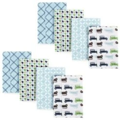 Hudson Baby Infant Boy Cotton Flannel Burp Cloths 8pk, Antique Cars, One Size
